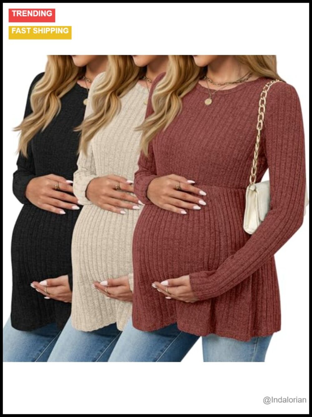 Maternity Long Sleeve Ribbed Sweaters 3 Pack Pregnancy Tops